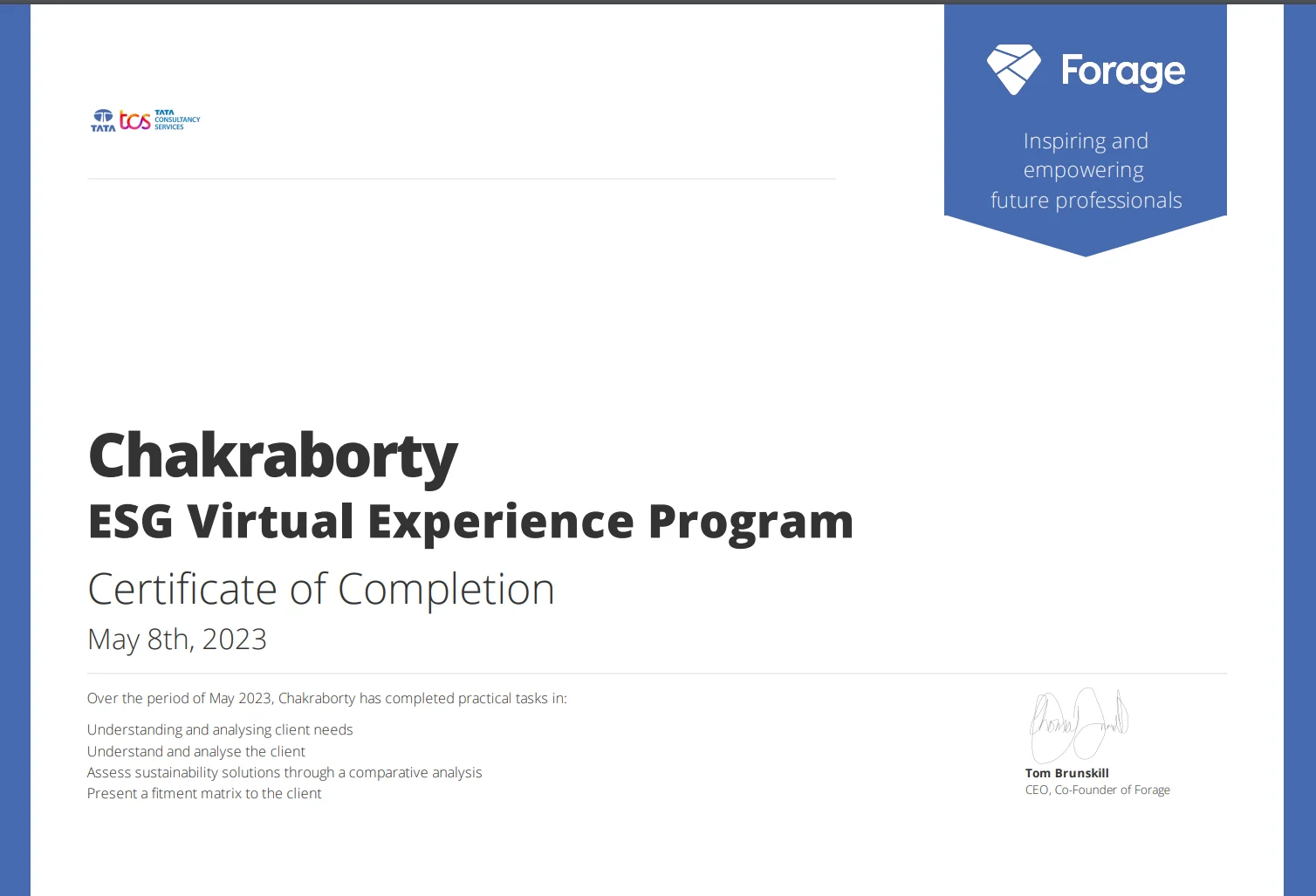 Tata Virtual Internship Program: Data Visualization: Empowering Business with Effective Insights Certificate