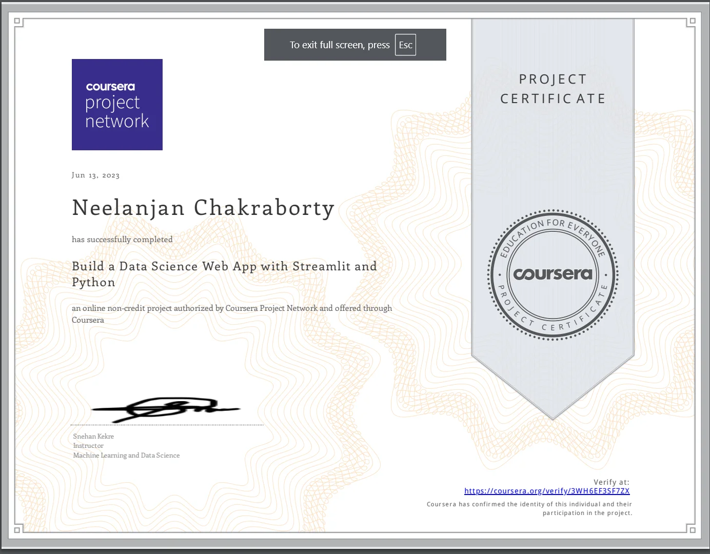 Build a Data Science Web App with Streamlit and Python Certificate