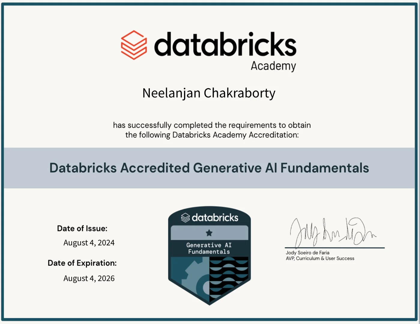 Databricks Accredited Generative AI Fundamentals Certificate