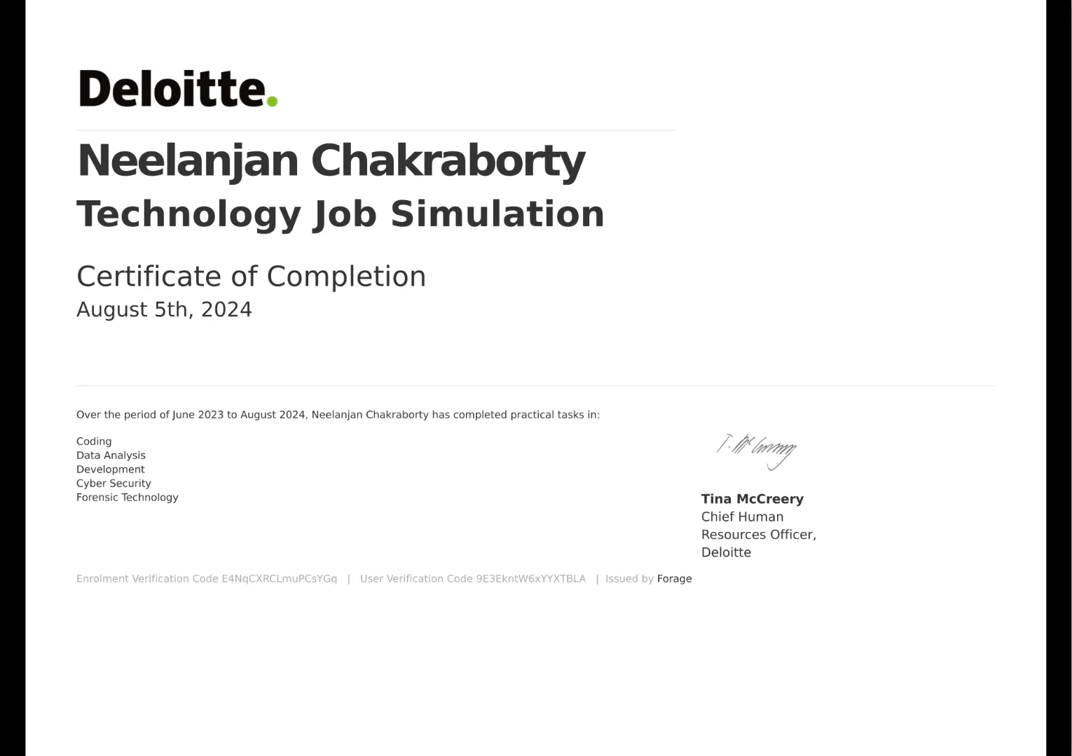 Deloitte Australia Technology Completion Certificate Certificate