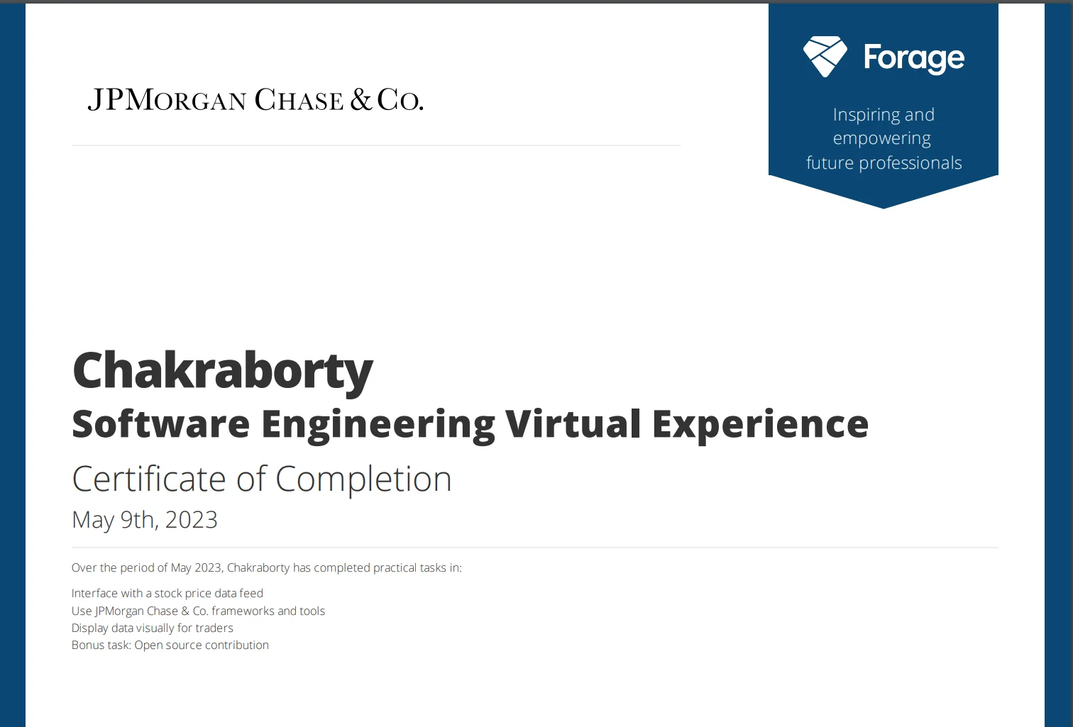 JPMorgan Chase & Co Virtual Internship Program Certificate
