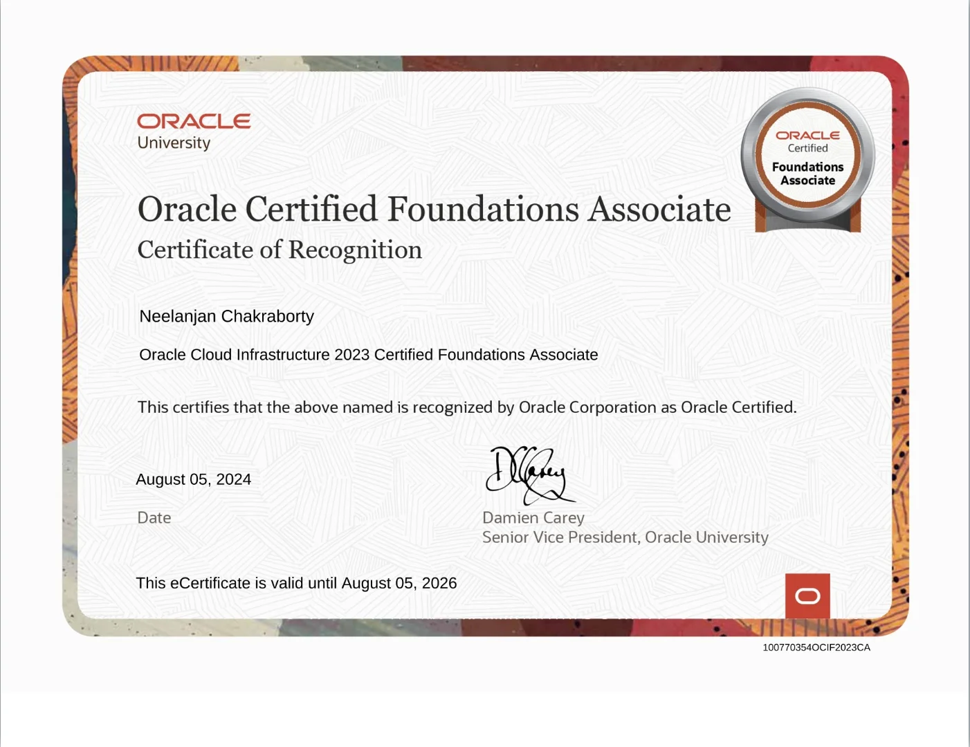 Oracle Cloud Infrastructure 2023 Certified Foundations Associate Certificate